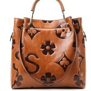 UNIHYSENG  Faux Leather Elegant Brown Patterned Tote Bag/Crossbody multi section
